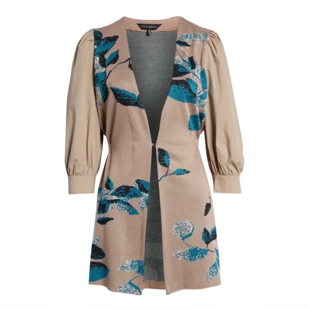 Ming Wang Mixed Media Floral Jacquard Knit Jacket NWT